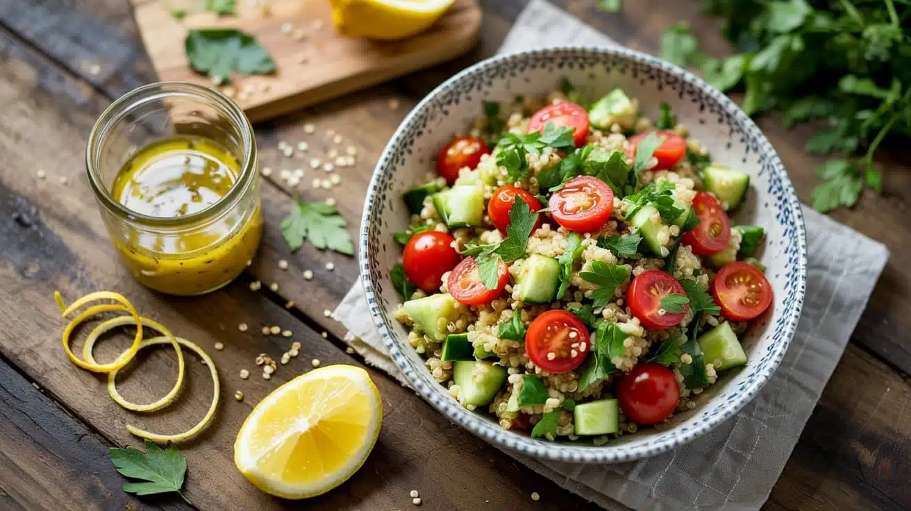Quinoa salad with lemon dressing a bri g