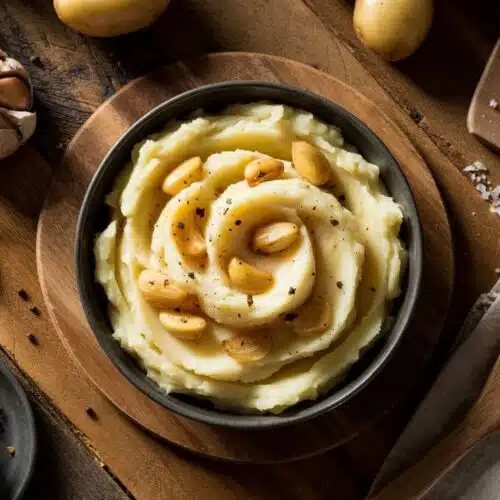 Roasted garlic mashed potatoes a warm