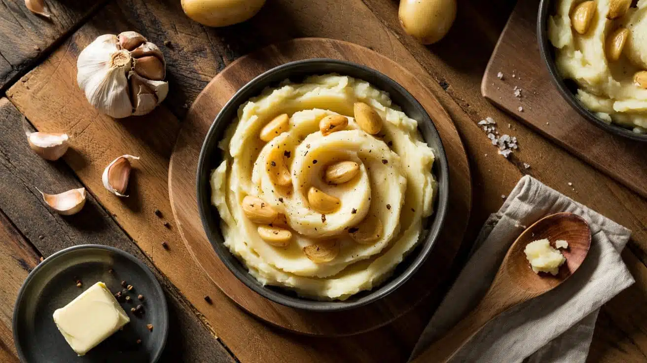 Roasted garlic mashed potatoes a warm