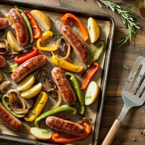 Sheet pan breakfast sausage veggies a muskbka