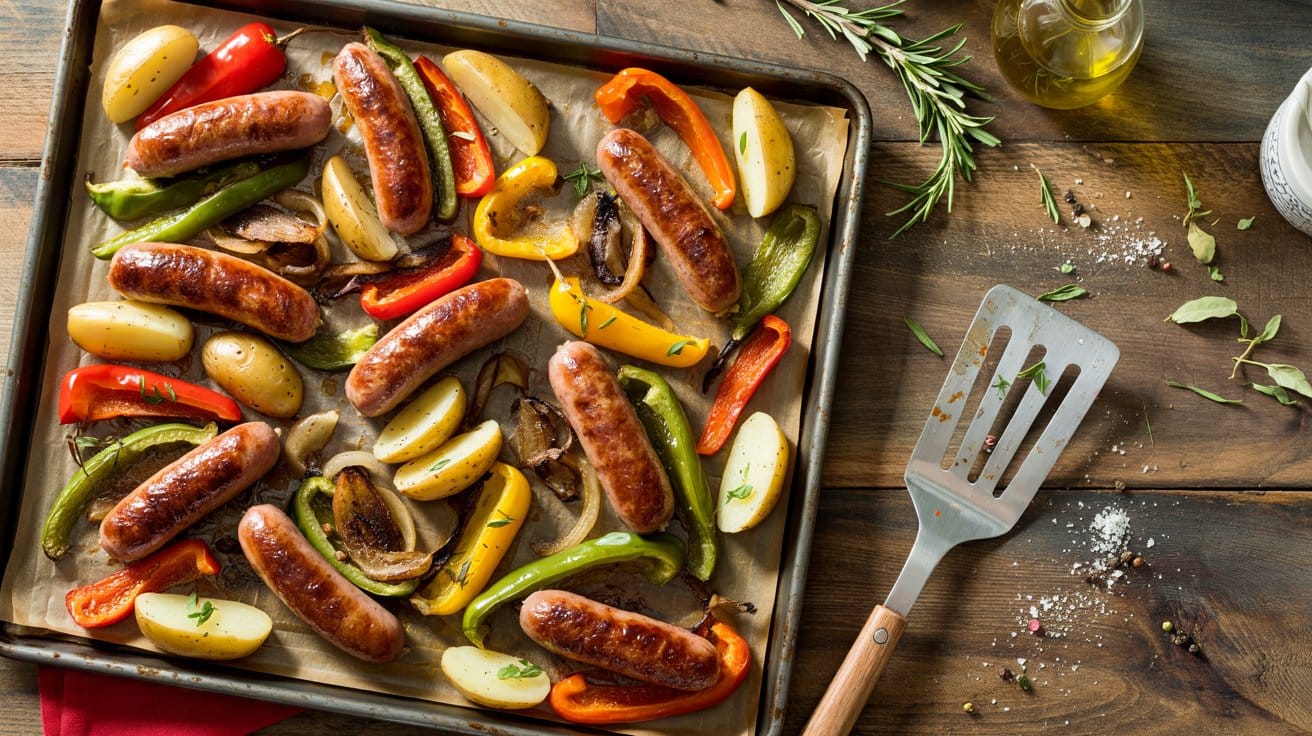 Sheet pan breakfast sausage veggies a muskbka
