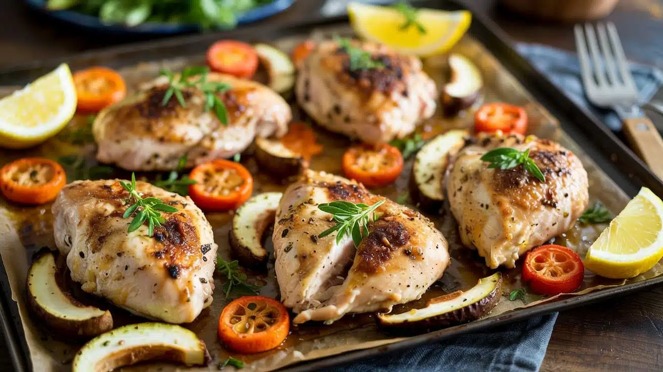 Sheet pan lemon garlic chicken veggies