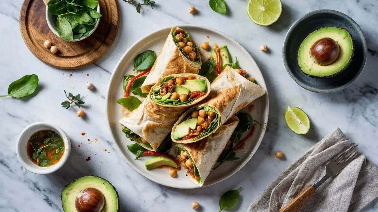 Spicy chickpea and avocado wrap with