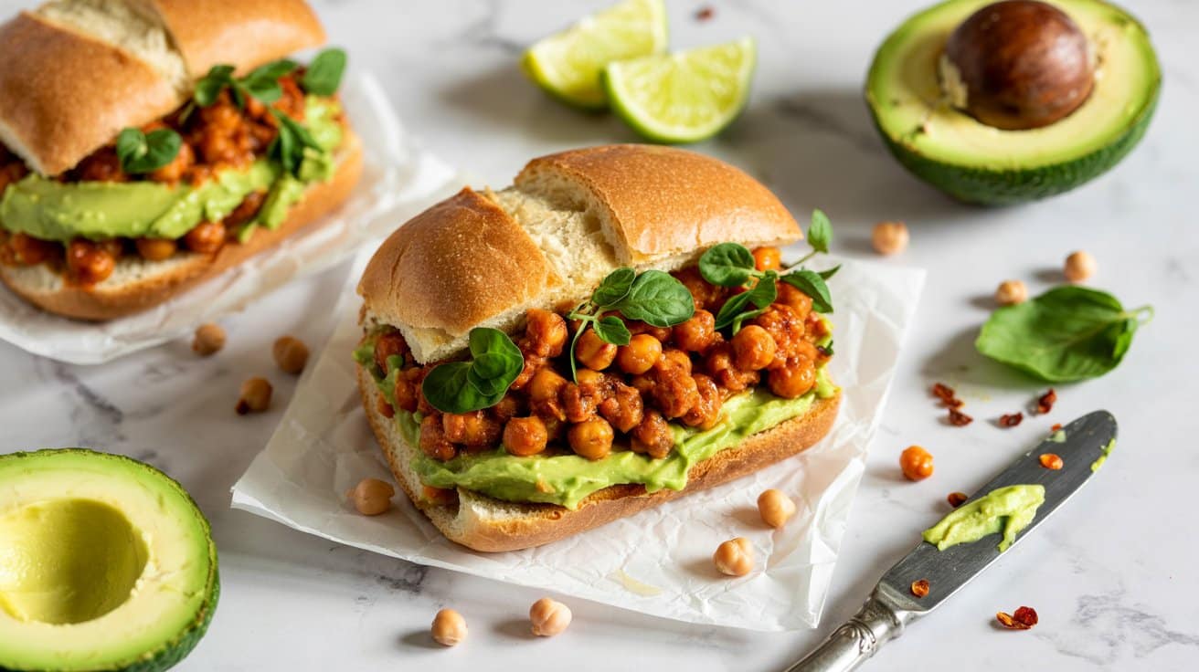 Spicy chickpea and creamy avocado sand dgy g gu4invzua