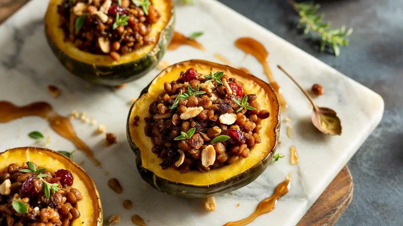 Vegan stuffed acorn squash a warm top