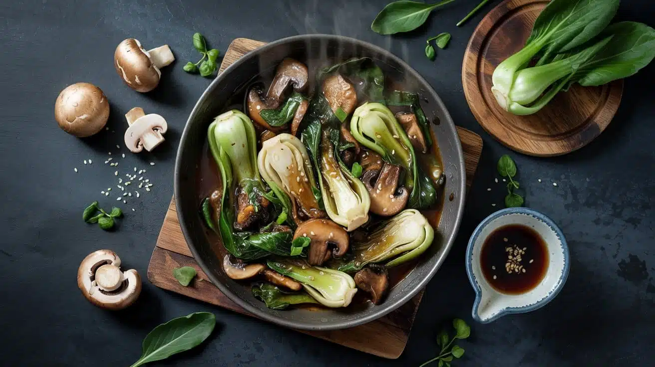 Bok choy and mushroom stir fry with e 4q