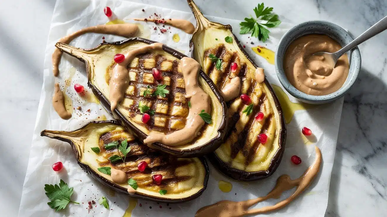 Charred eggplant steaks with creamy t yx wna isl6g