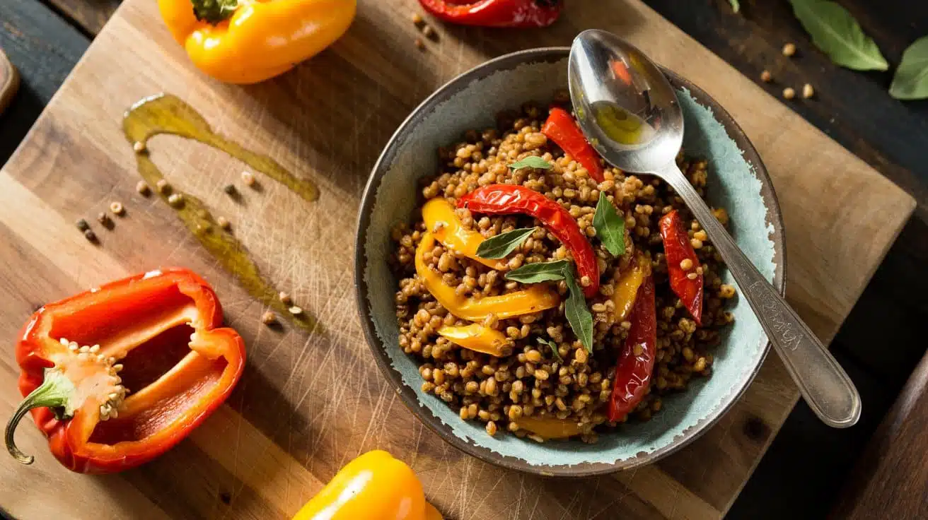 Freekeh with roasted peppers a warm t