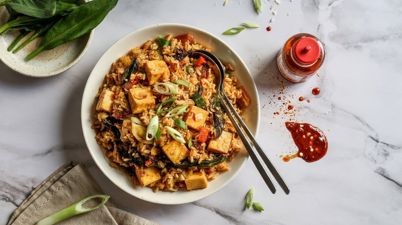 Fried rice with tofu and spicy chilli