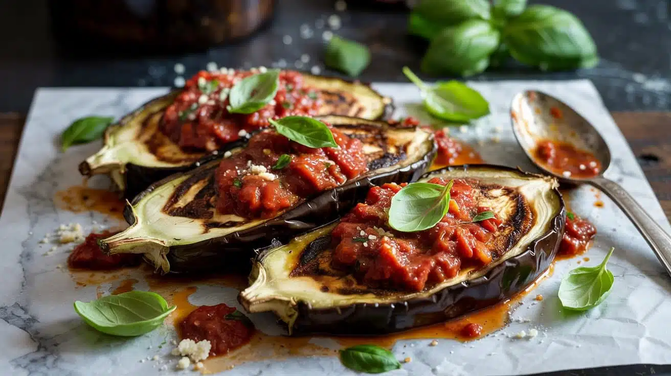 Marinara infused eggplant steaks roas