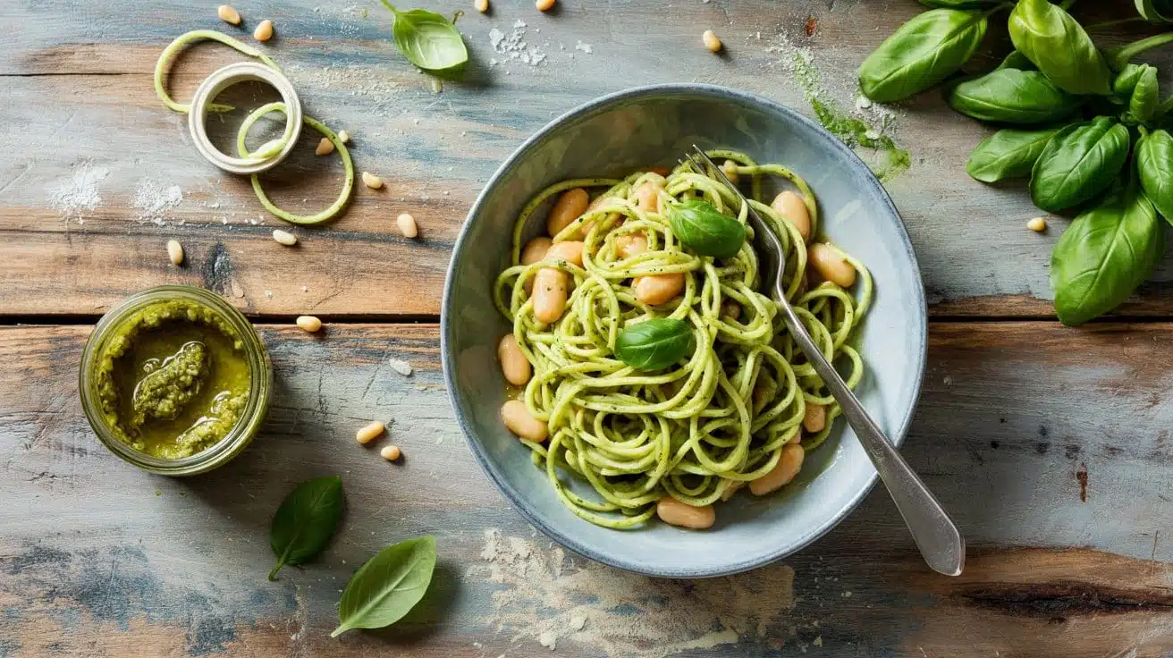 Pesto zoodles with white beans a brig xq
