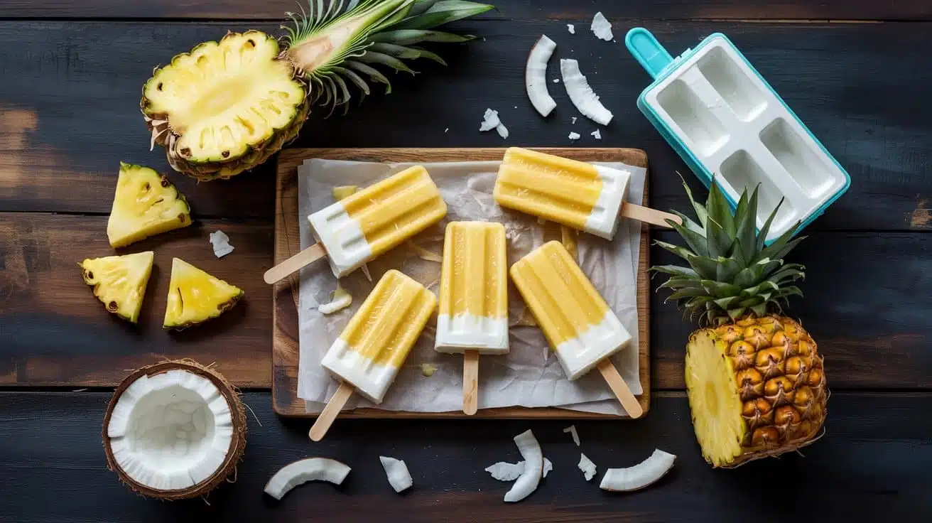 Pineapple coconut ice pops a tropical
