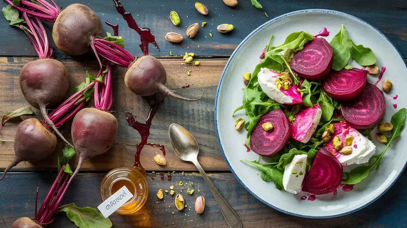Roasted beet salad with goat cheese a
