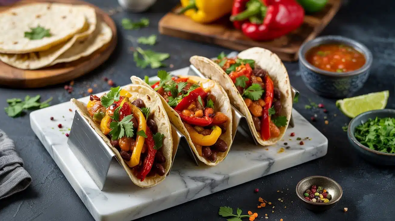 Sauteed bell pepper and bean tacos wi rq