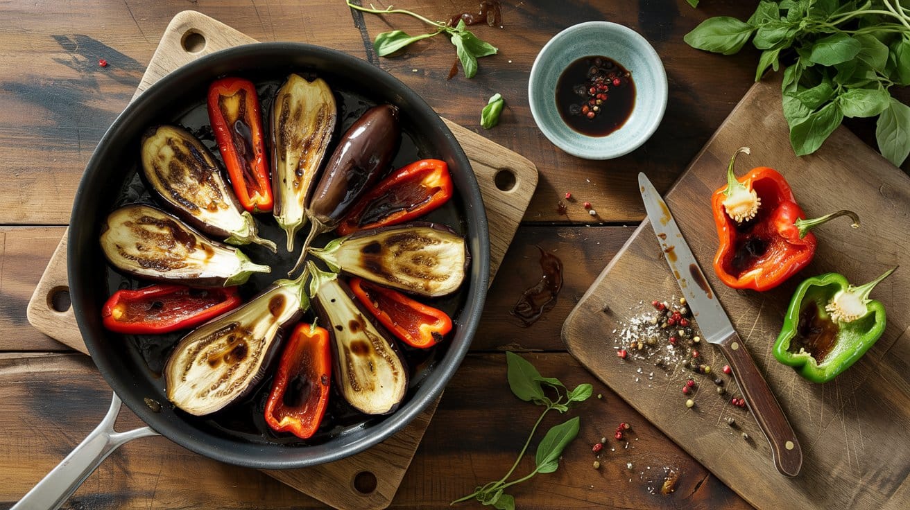 Balsamic glazed eggplant and peppers gbt waw