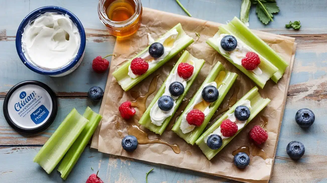 Berry and cream cheese stuffed celery