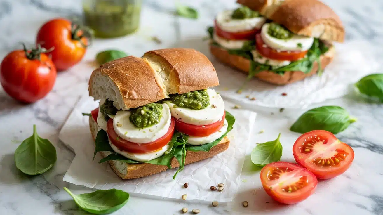 Caprese vegan sandwich with sorrel