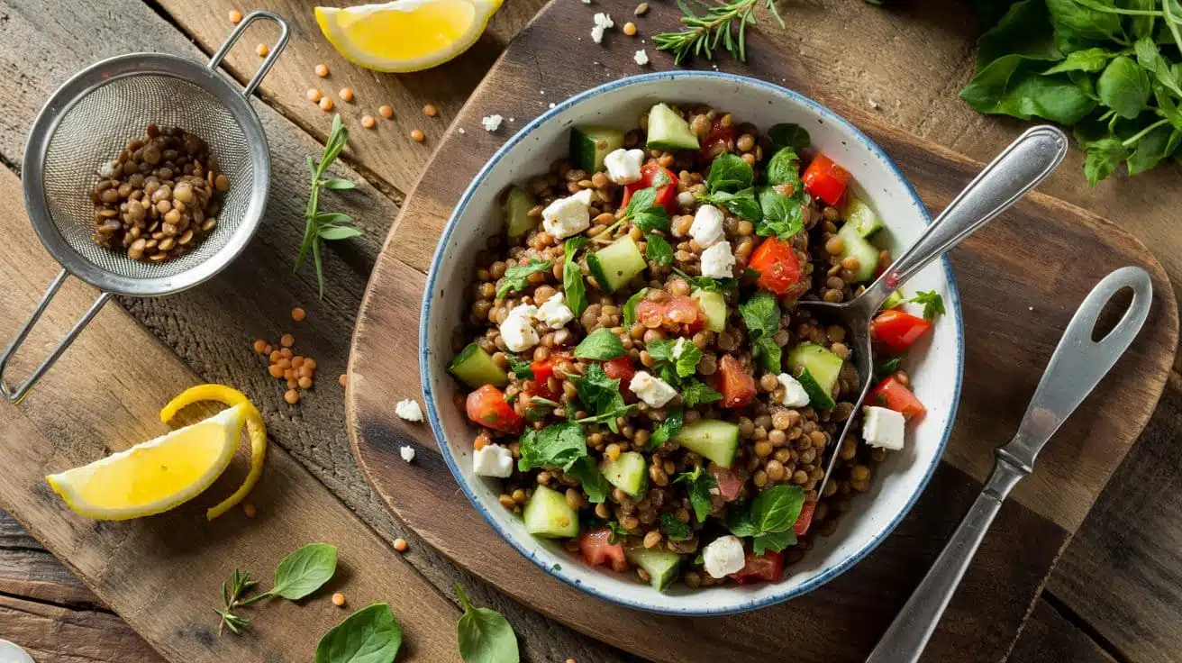 Cold lentil salad a bright top down s