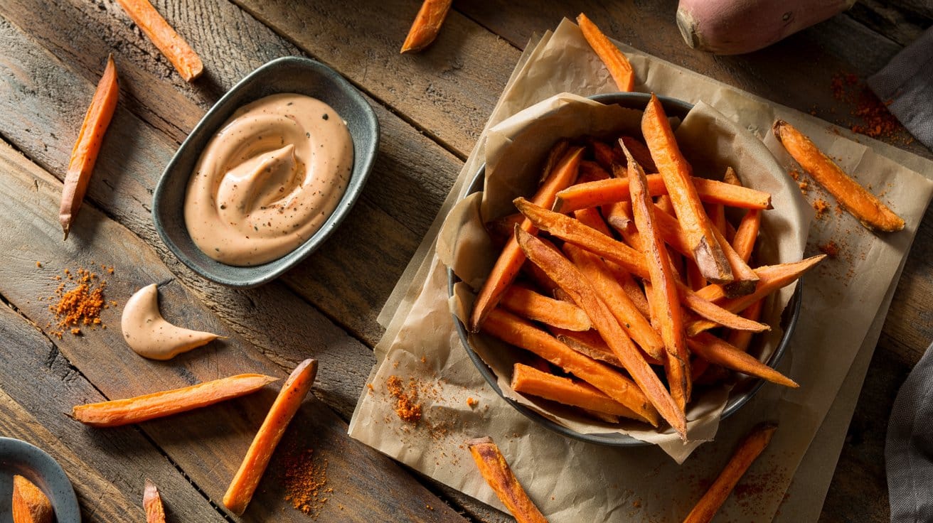 Crispy air fried sweet potato fries a