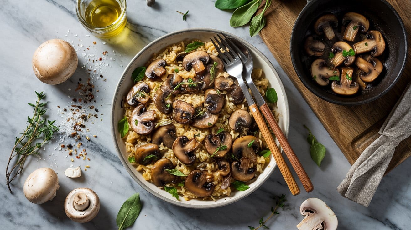 11 mushroom thyme fried rice elevated to