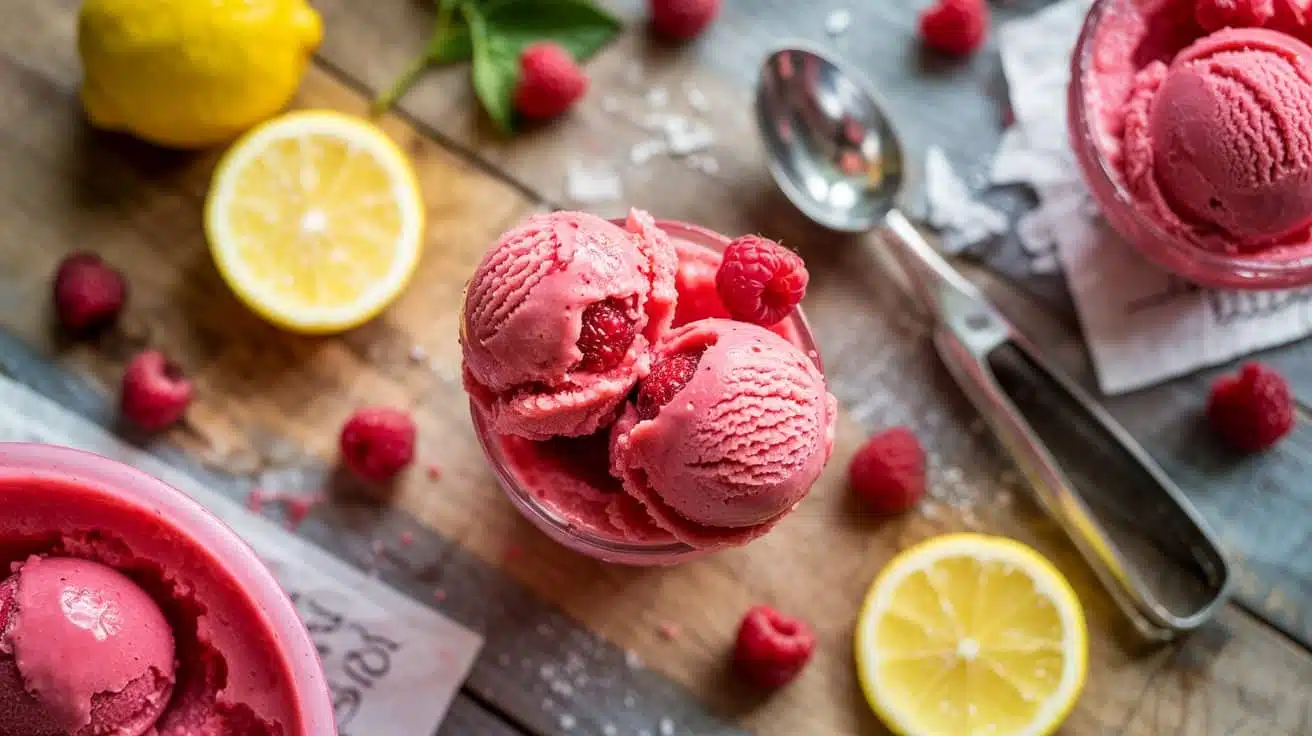 Raspberry lemonade sorbet a bright to