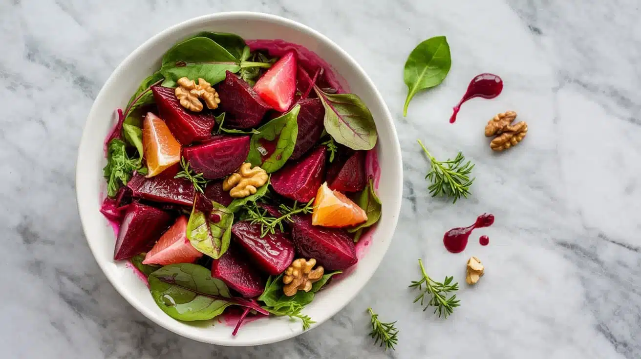 Roasted beet salad with candied walnu 6q a
