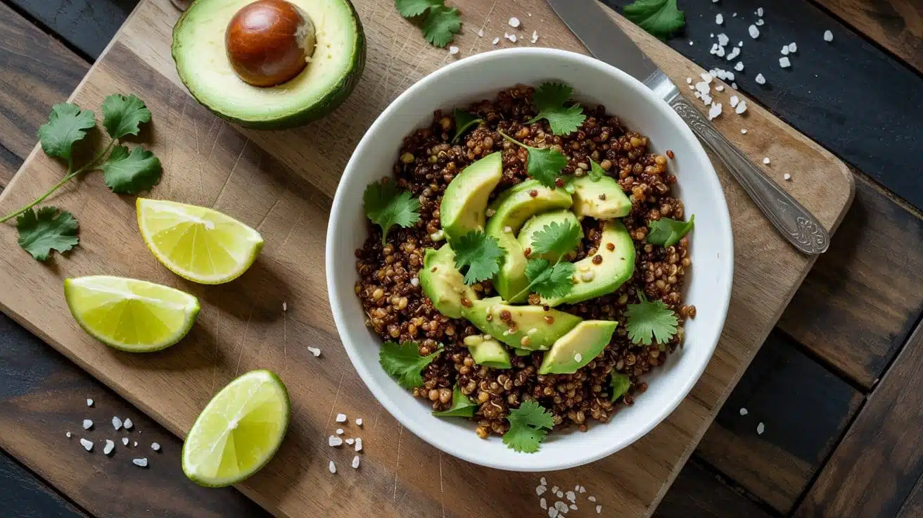 Toasted quinoa with avocado and lime