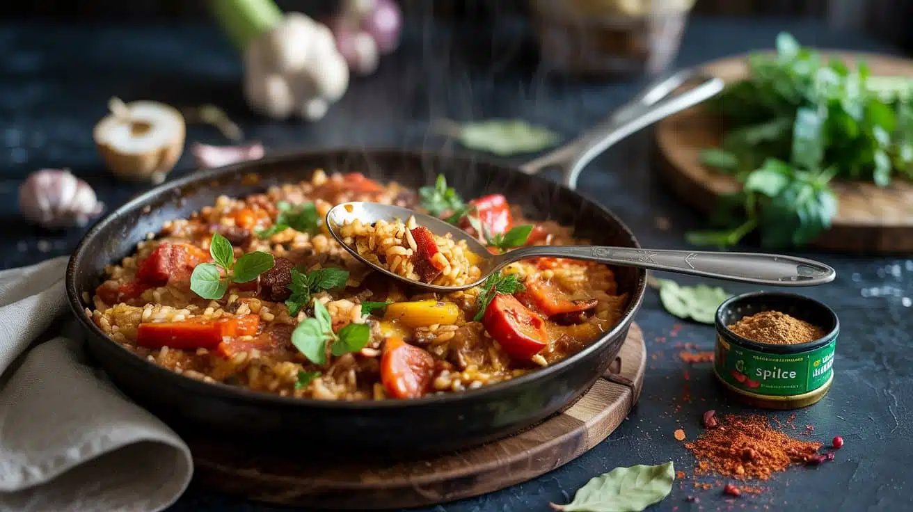 Vegan jambalaya skillet with bold spi g fqijt