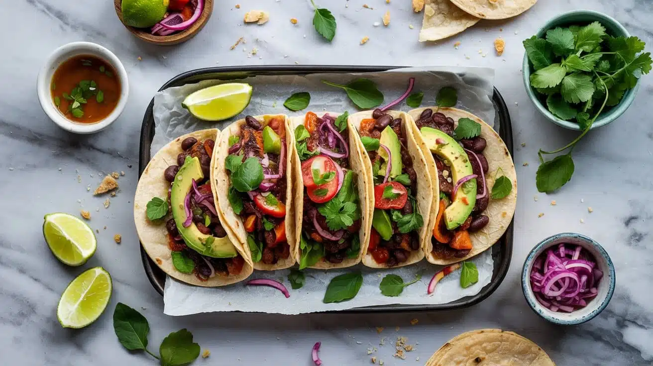 Vegan tacos with black beans