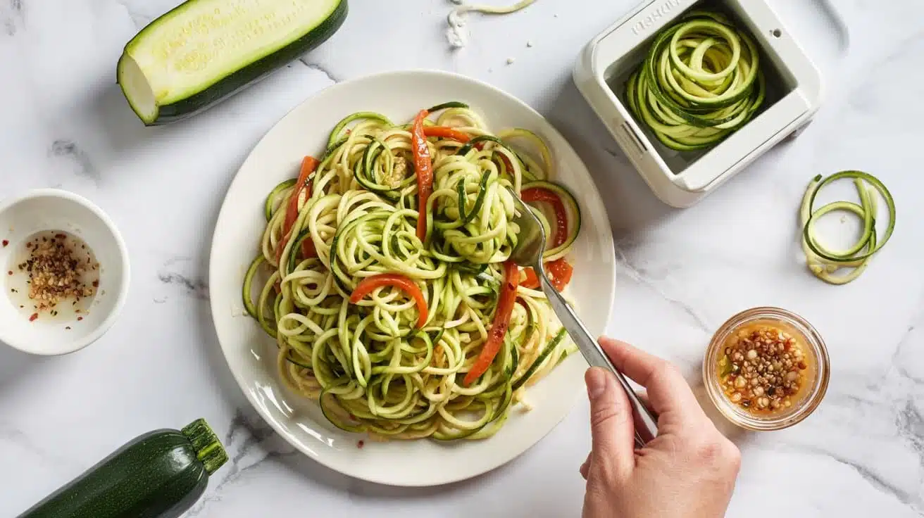 Zucchini noodle stir fry using low ca 4qbdr nfq