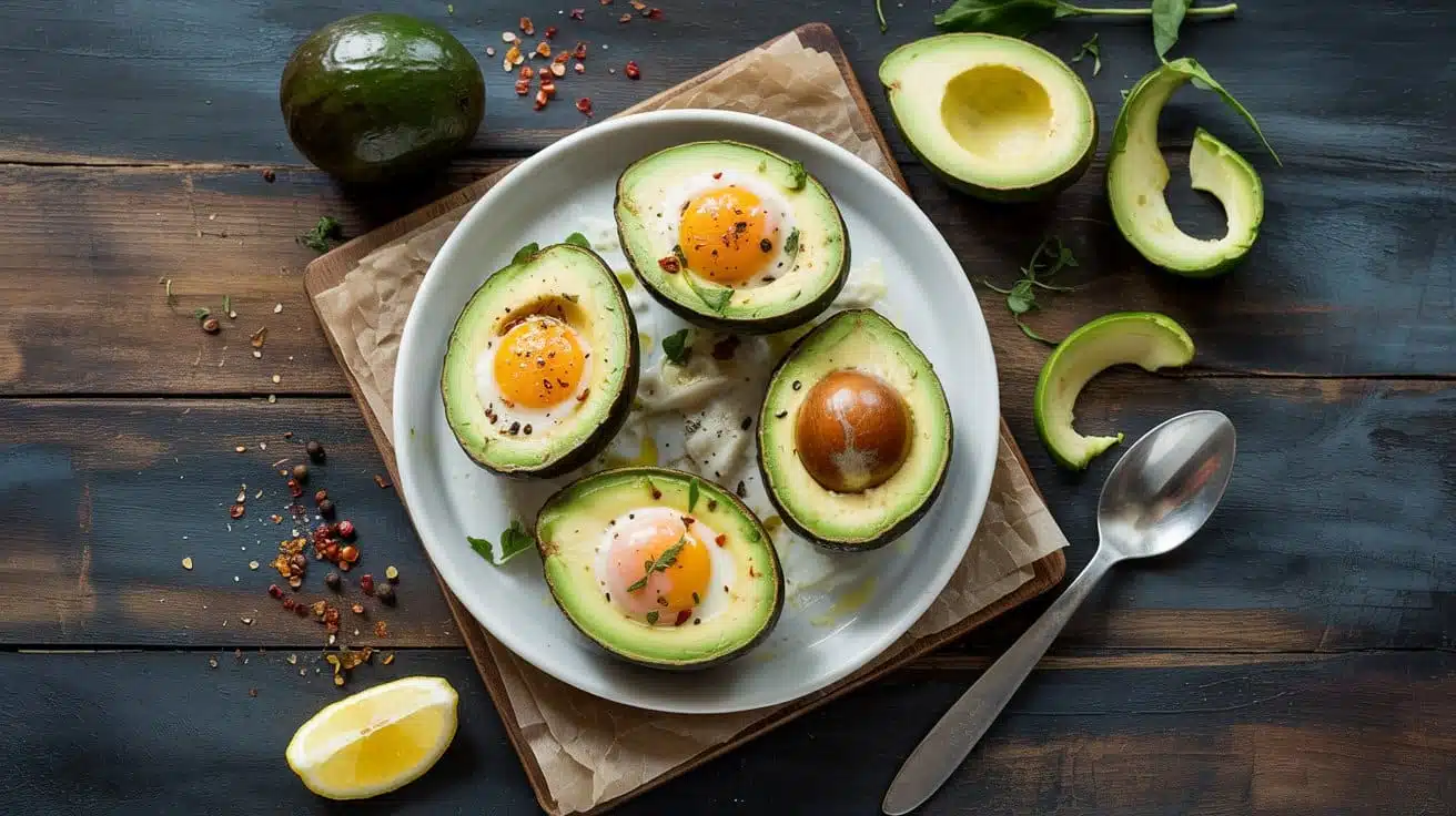 Baked egg avocados a clean overhead s