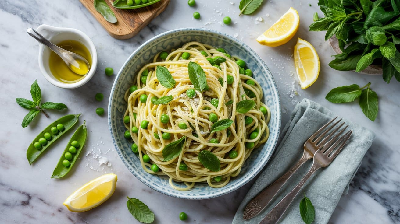 Pea and mint pasta for fresh springti