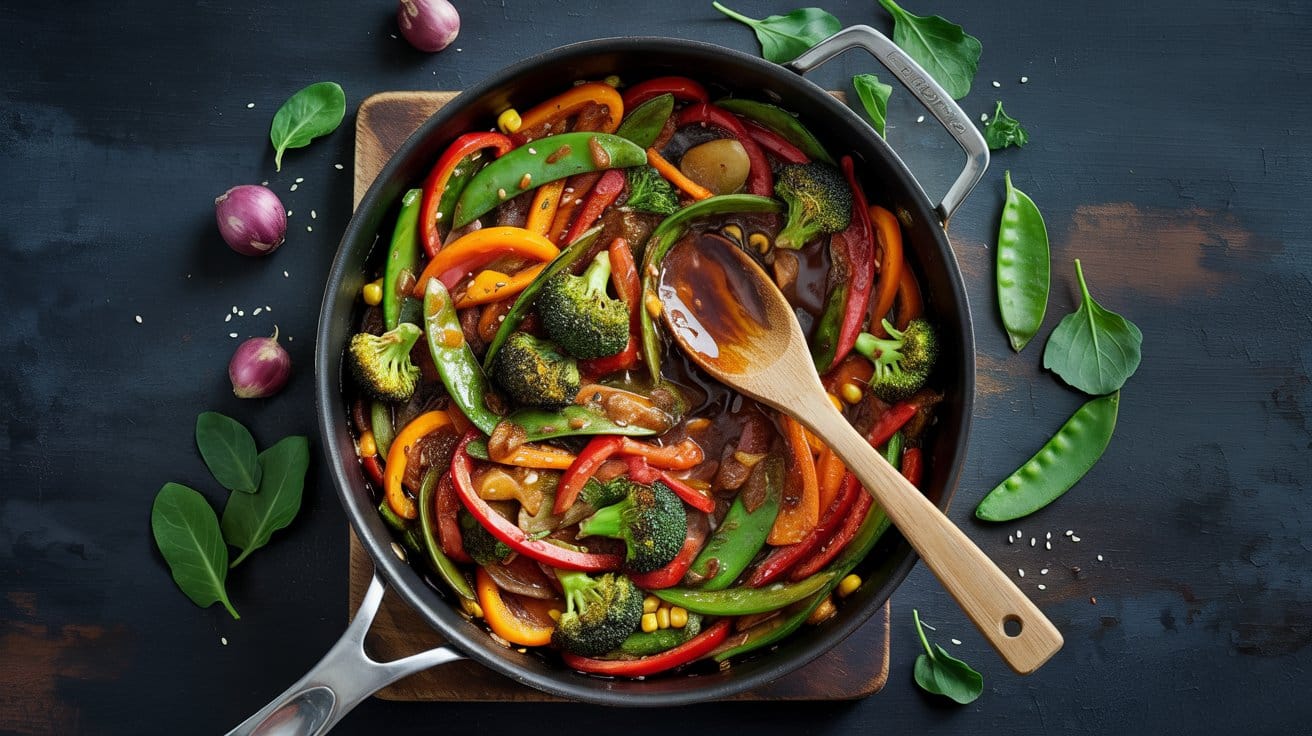 Rainbow vegetable stir fry as a visua