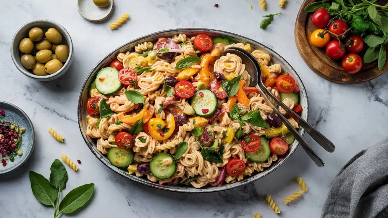Vegan pasta salad platter set a large