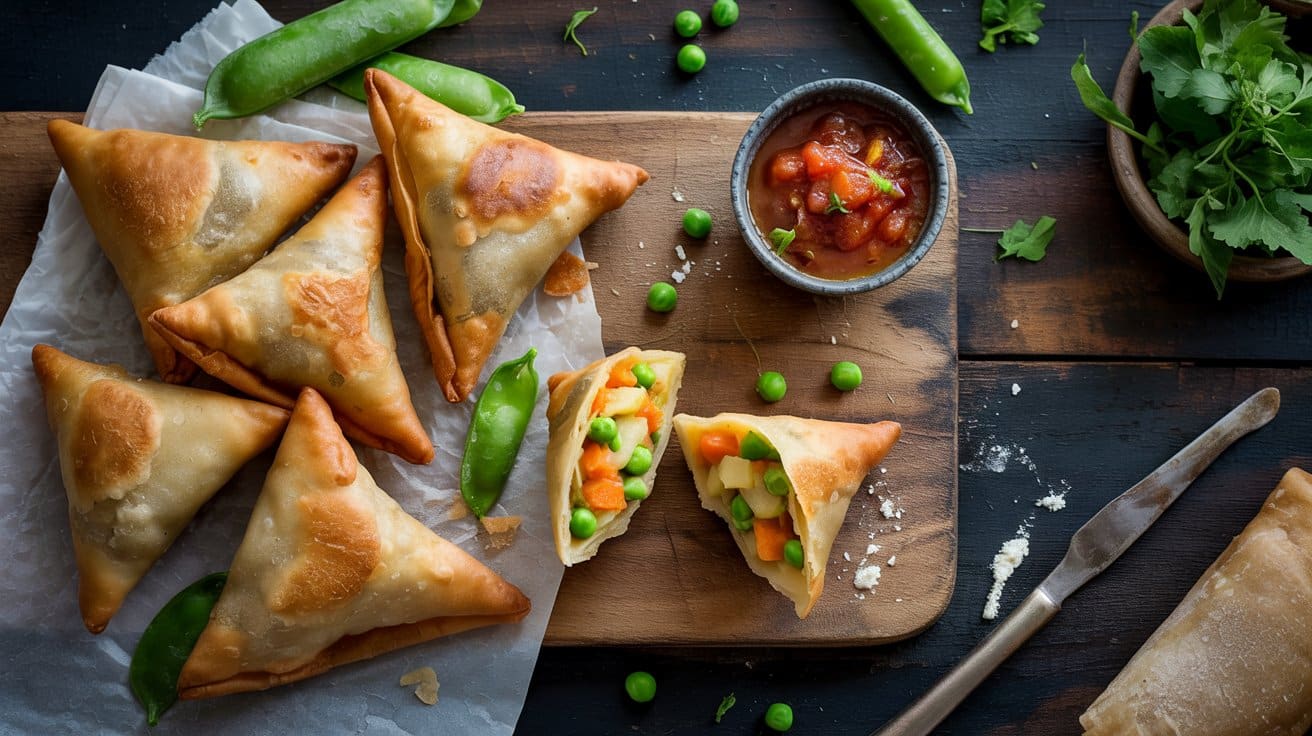 Vegetable samosas with frozen peas a