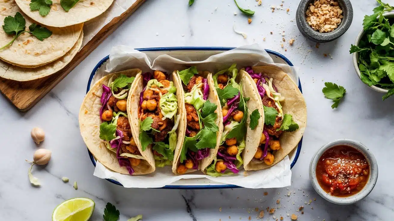 Zesty cabbage and chickpea tacos with