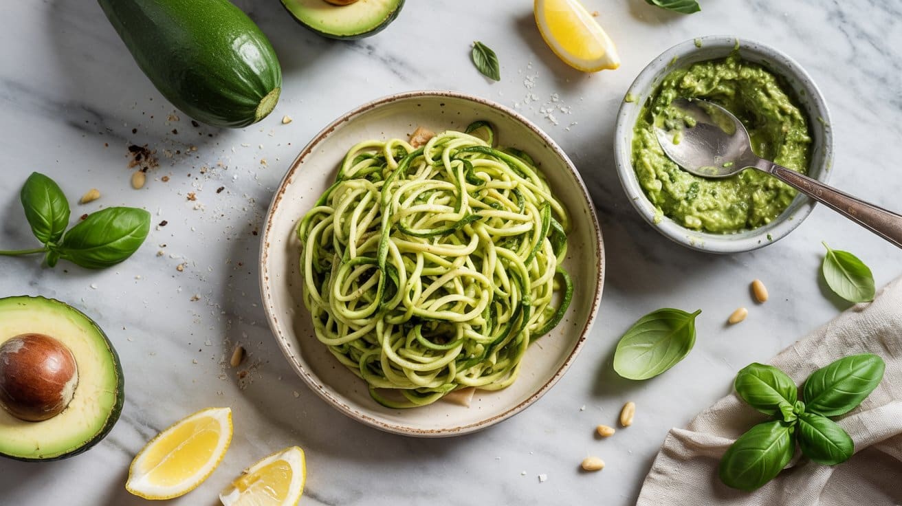 Zucchini noodles with avocado pesto a