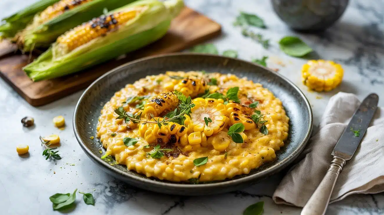 Charred corn vegan risotto with sweet