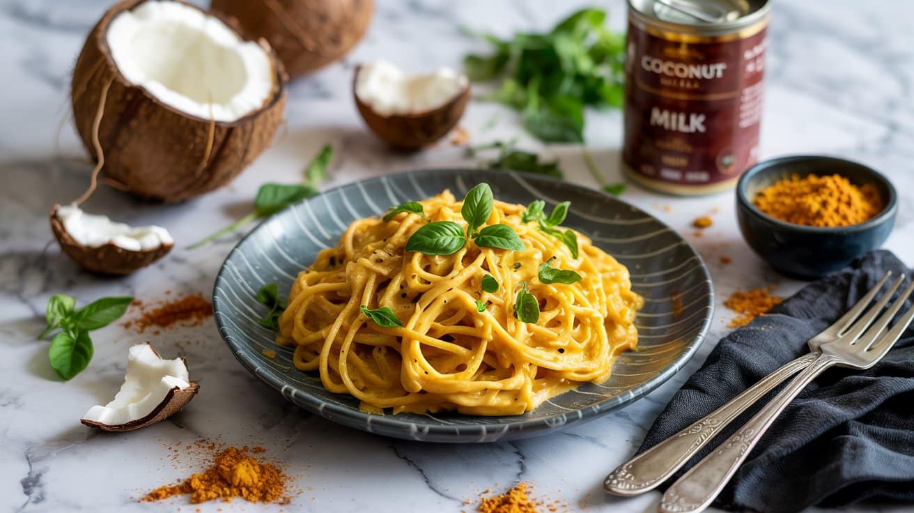 Curried coconut pasta with rich exoti