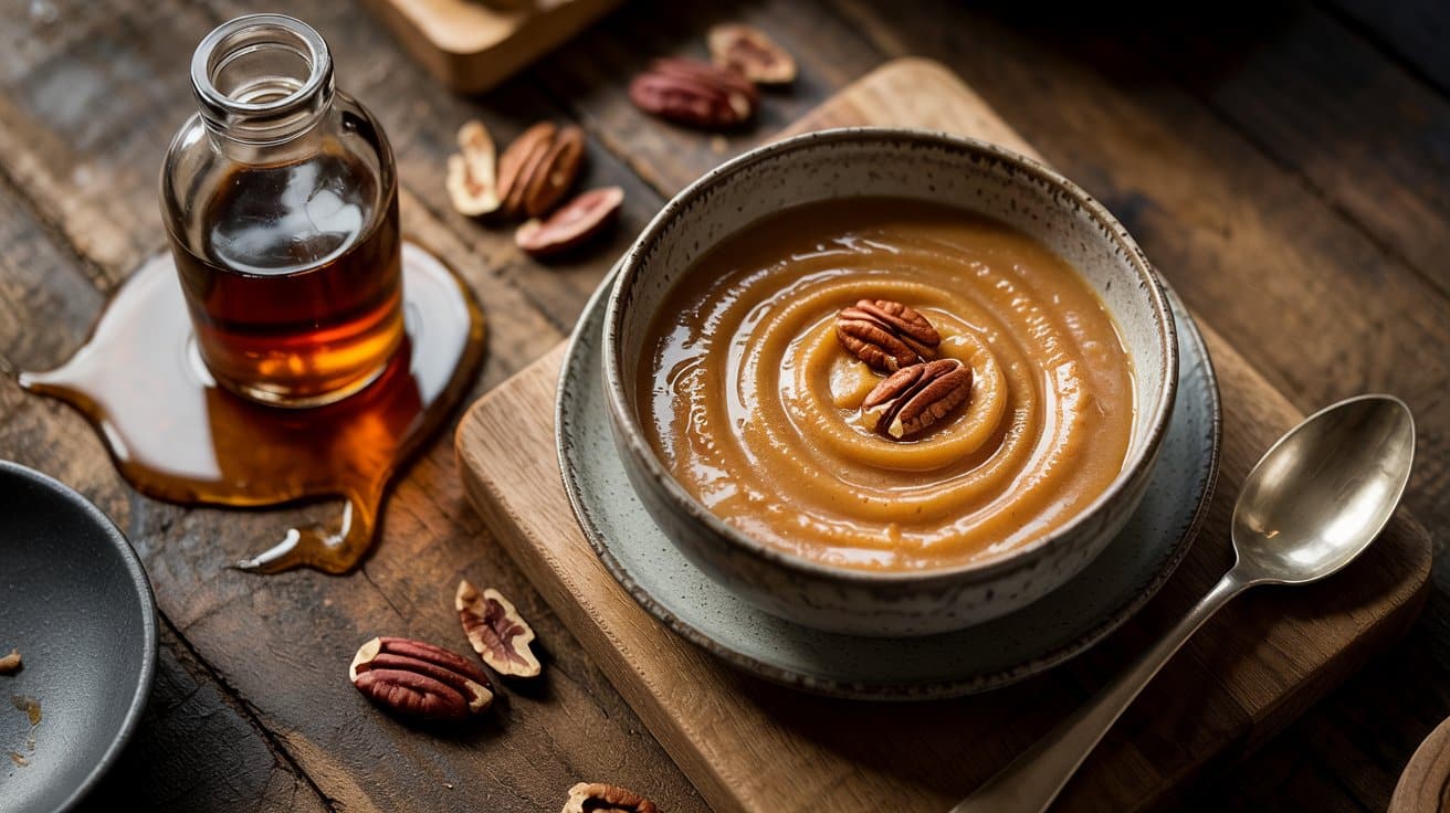 Maple pudding a warm top down scene f