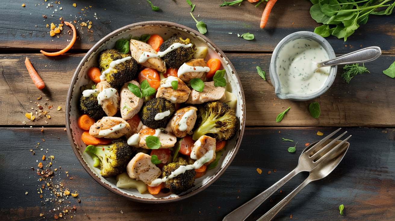 Ranch style chicken veggie bowl a rus