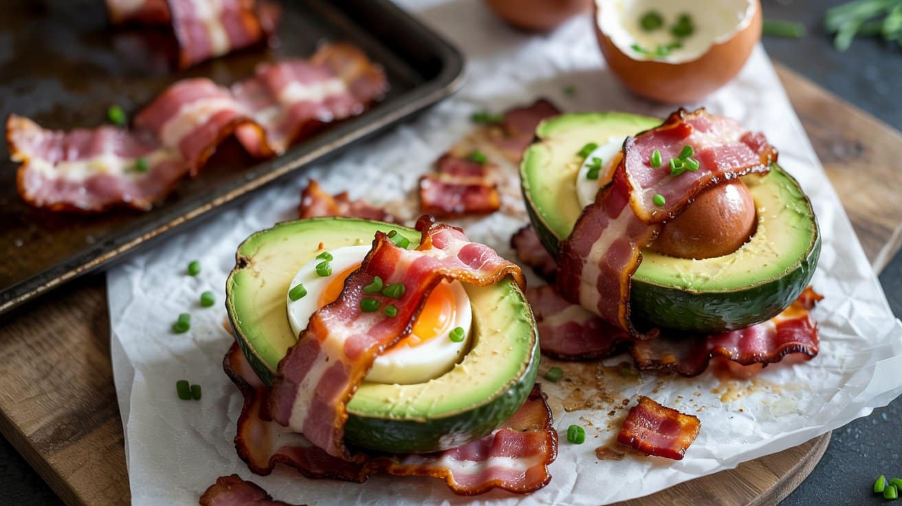 Bacon wrapped avocado eggs a bright p
