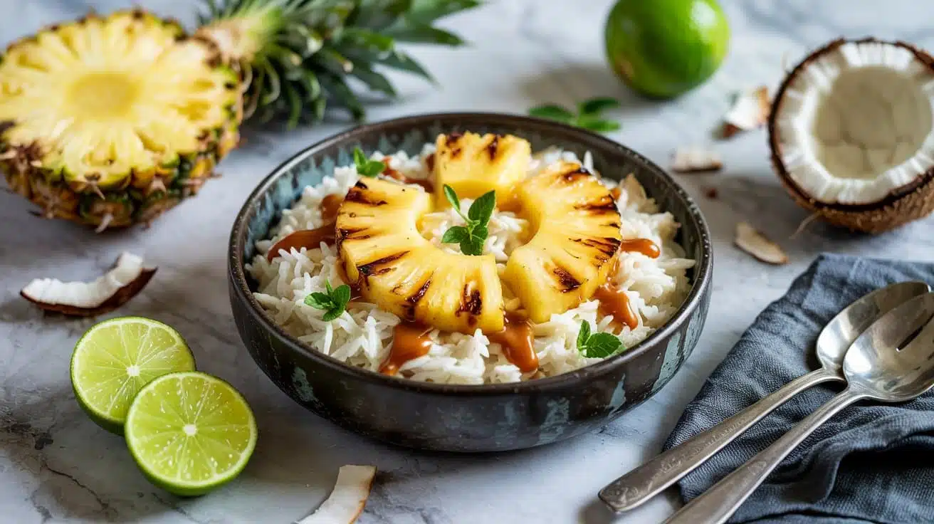Coconut lime rice with grilled pineap p gcd3 gfxazgk