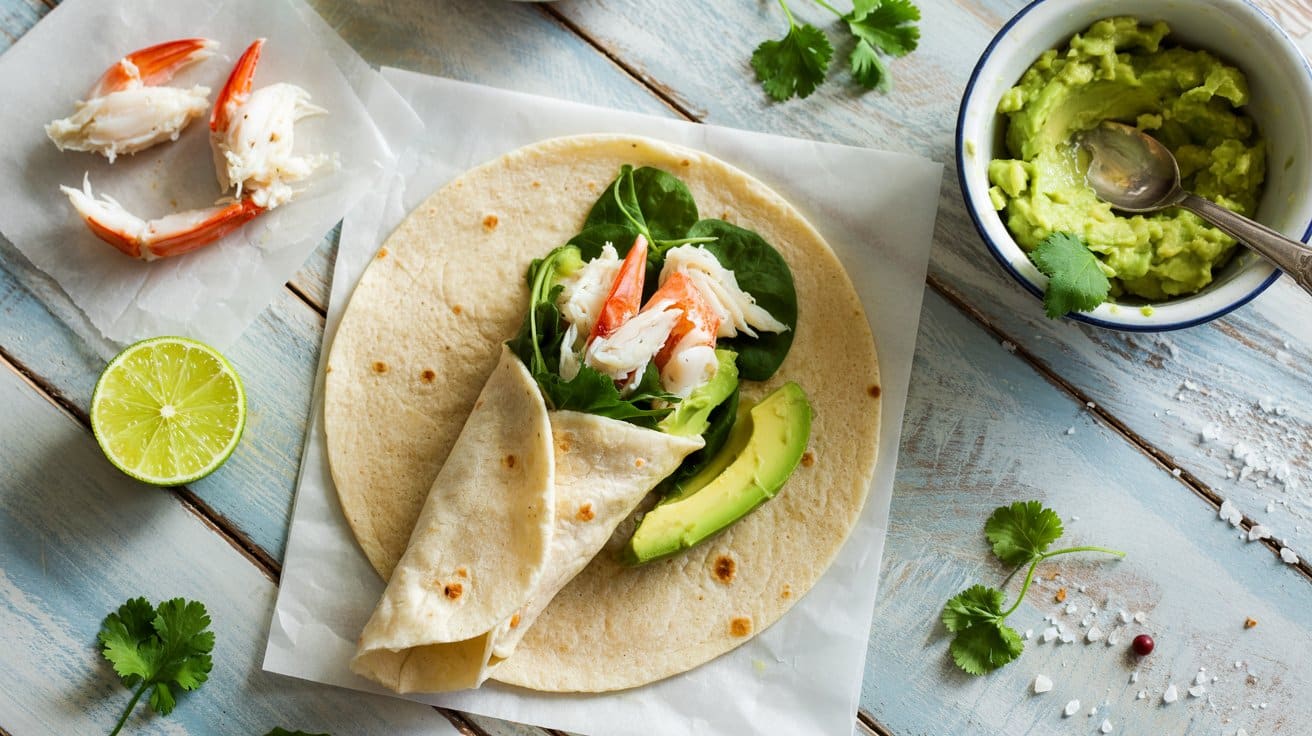 Crab and avocado wrap a bright overhe t asgjbgr0