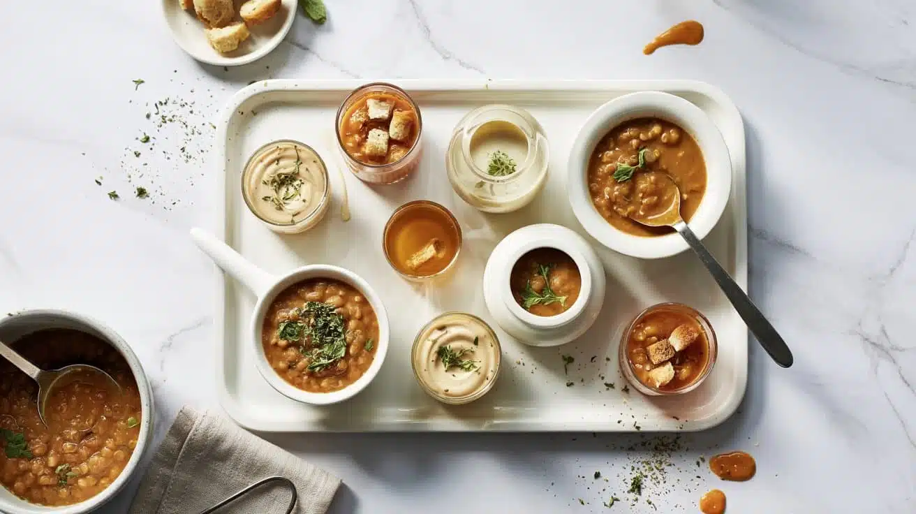 Lentil soup shots a creative overhead