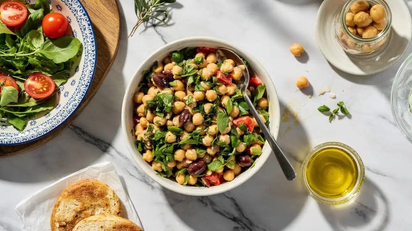 Chickpea salad served m