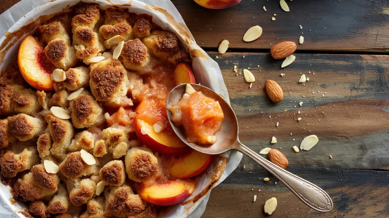 Peach almond crumble a warm top down 3kf