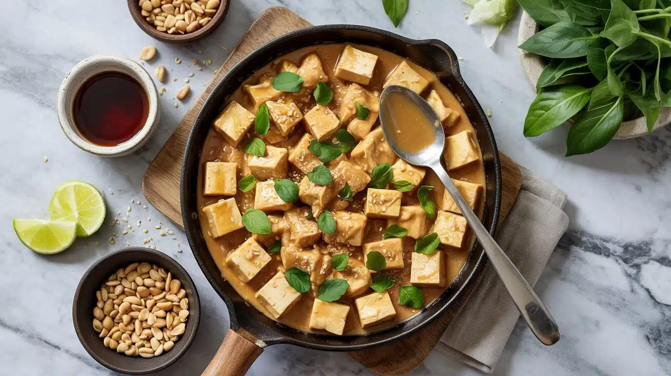 Peanut butter tofu skillet with soy s