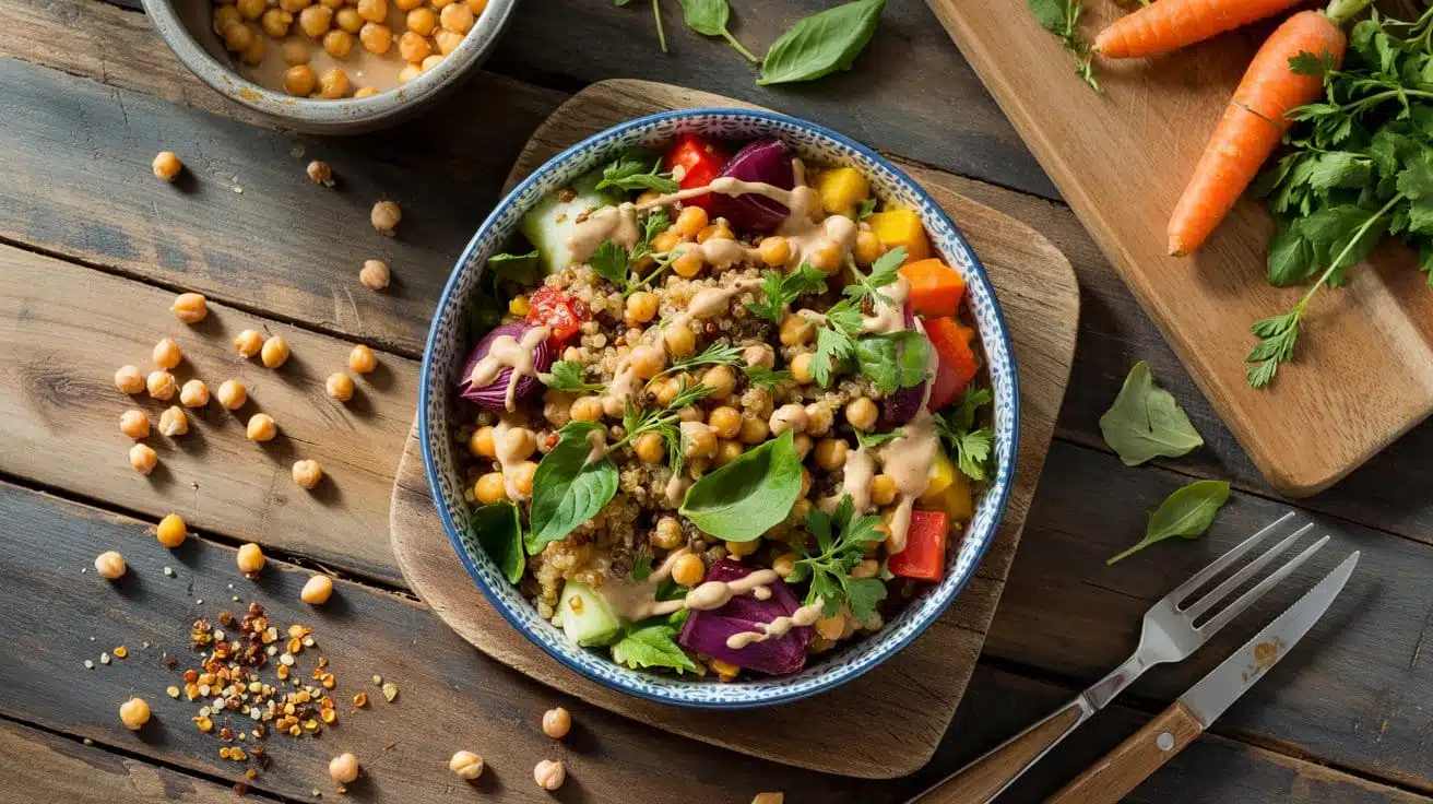 Roasted chickpeas veggie bowl a brigh