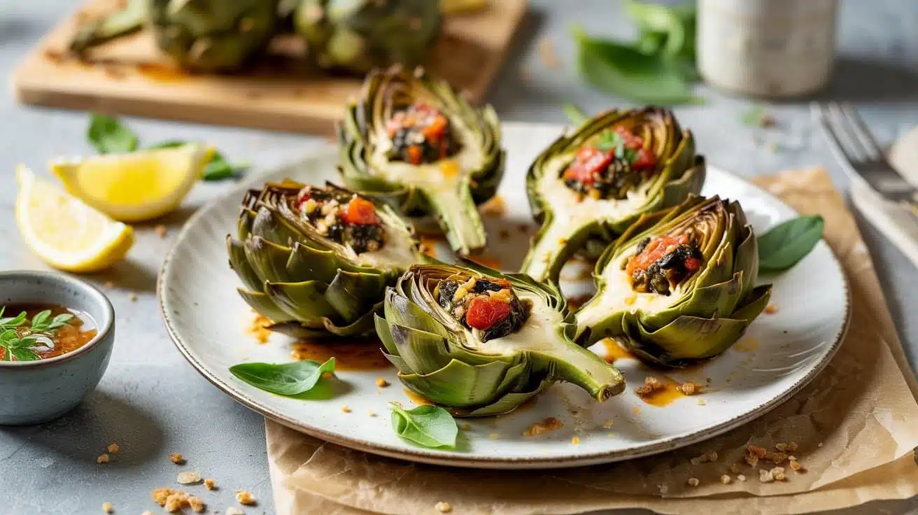 Vegan spinach and tomato stuffed arti o